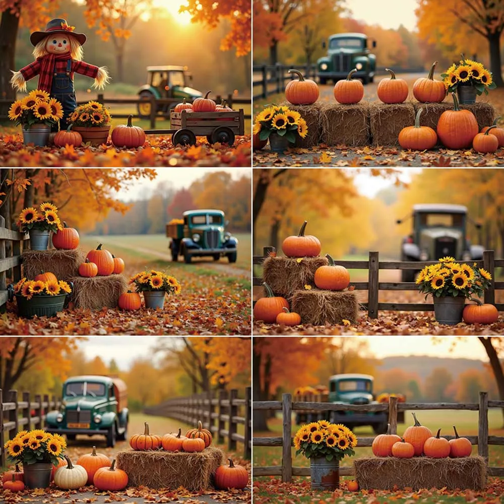 MOON.QG Thanksgiving Photography Backdrop Pumpkin Harvest Sunflowers Photozone Background Children Studio Photobooth Accessories