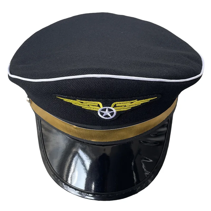 

Military Hat Army Peaked Black flight cap flat-topped airline captain hot girl dance breathable train shake role-playing 8M166
