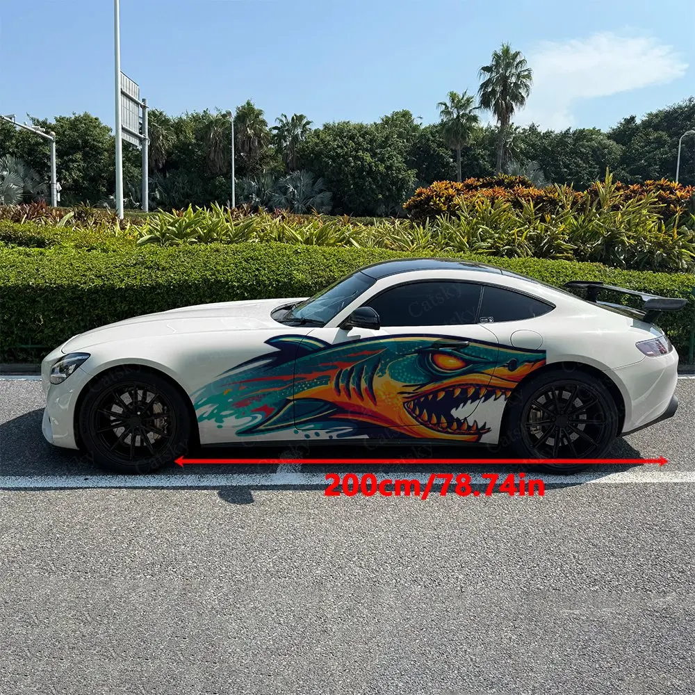 2pcs Fierce Shark, Durable, Fade-resistant, Enhance Vehicle Aesthetics With Bold Artistic Design Car Vinyl Wraps
