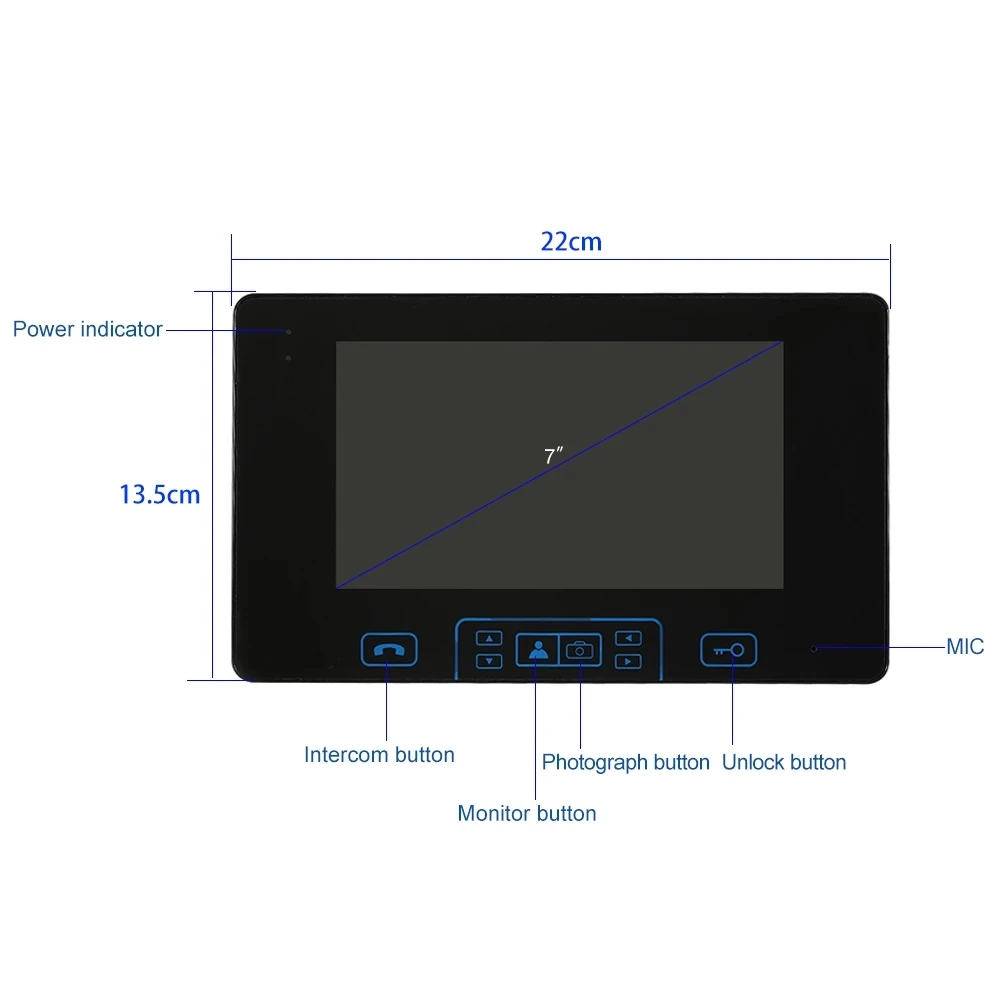 Home 2.4GHz Wireless 7\'\'Touch Key Screen Video Door Phone Intercom Access Control System Doorbell Built-in Battery Night Vision