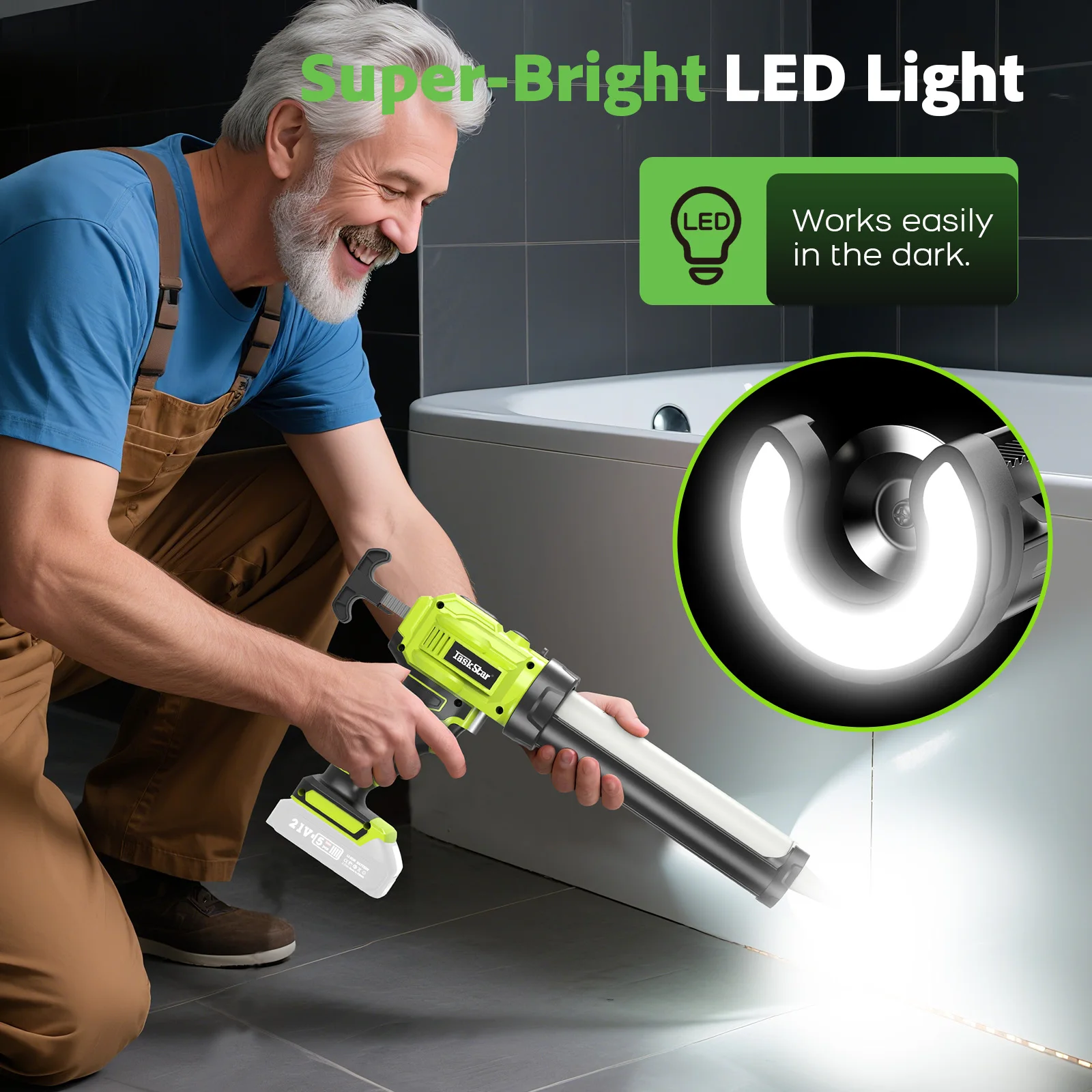 Taskstar TG140 No Drip 250KG 10 OZ Electric Caulking Gun Dripless Cordless with 1*2.0Ah Battery LED Light for Filling and Sealing For Makita Battery view 4