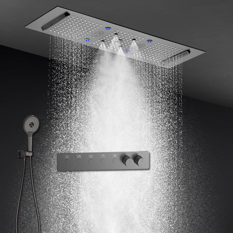 

Встраиваемая в потолок музыкальная LED-система для душа с эффектом дождя и водопада, термостатическая, 5 режимов, 900x300 мм, комплект для душа