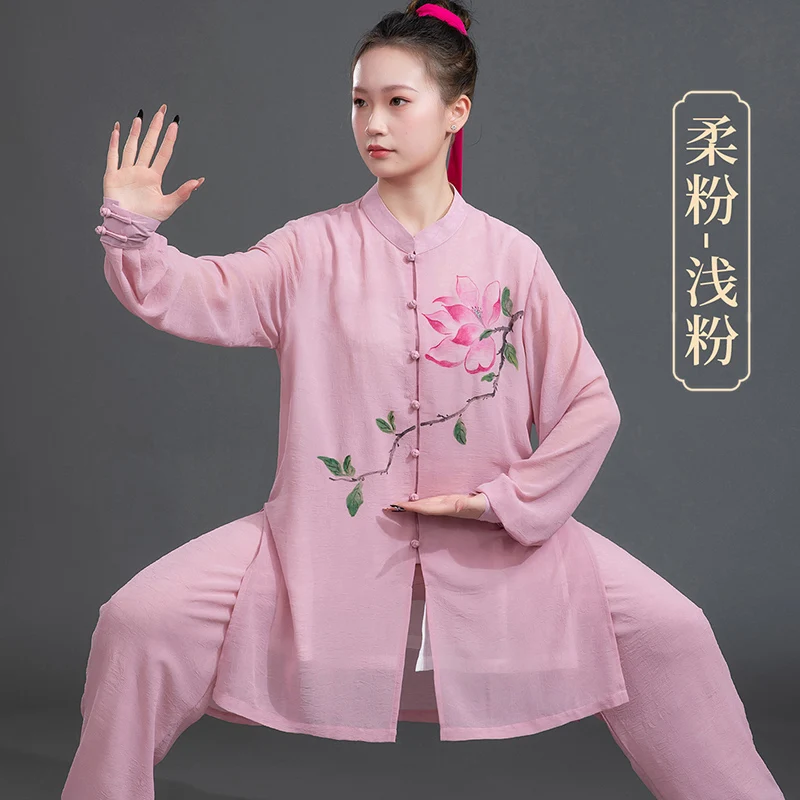 Women's 2026 Summer Tai Chi & Baduanjin Set - Crisp Linen Look, Hand-Painted Design for Daily Wear & Martial Arts
