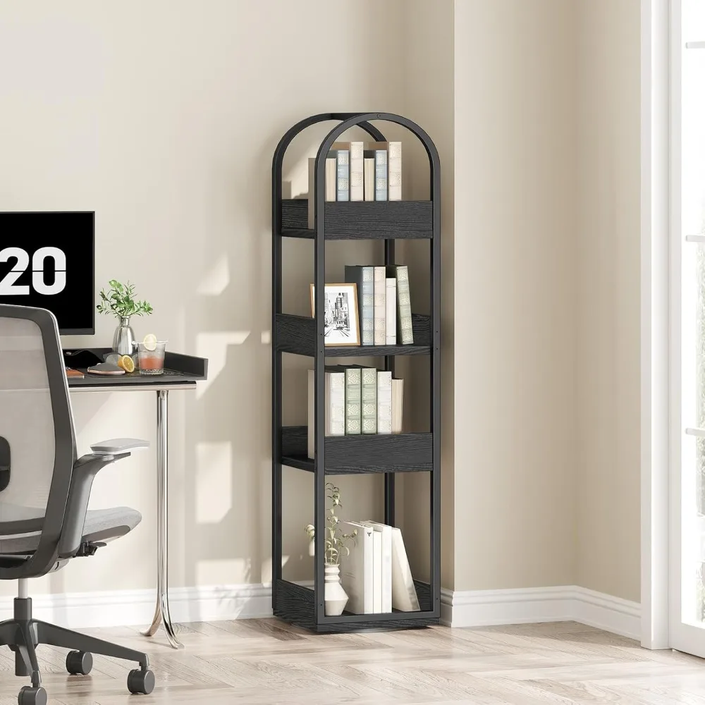 4-Tier Rotating Bookshelf, 360° Spinning Bookcase, Corner Storage Rack for Study Home Office