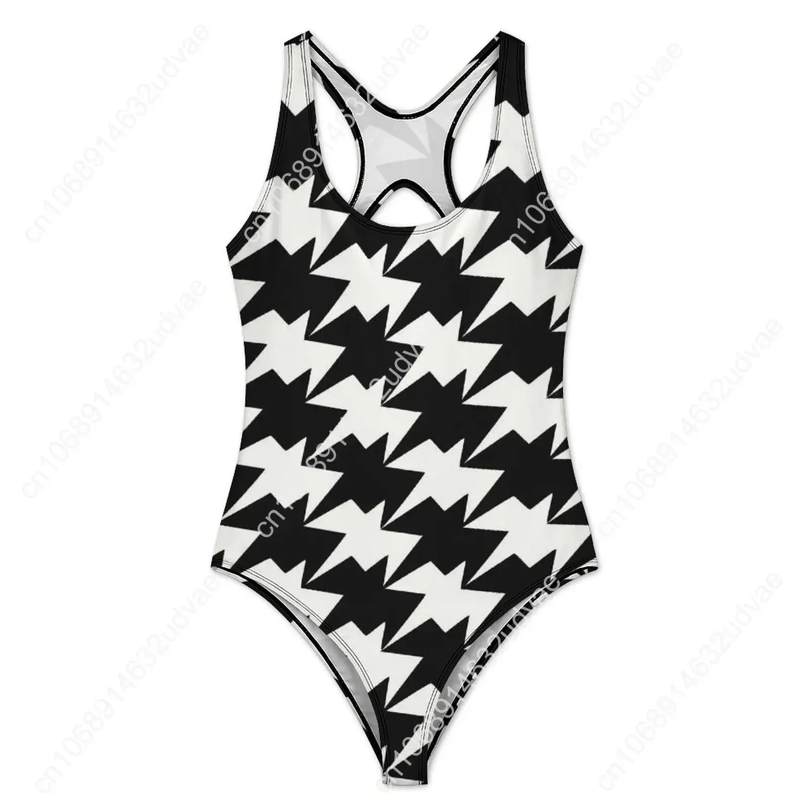 Houndstooth Graphic Swimsuit Modern Abstract Design Swimwear One Piece Vacation Bath Graphic Bodysuit Hollow Out Bathing Suit
