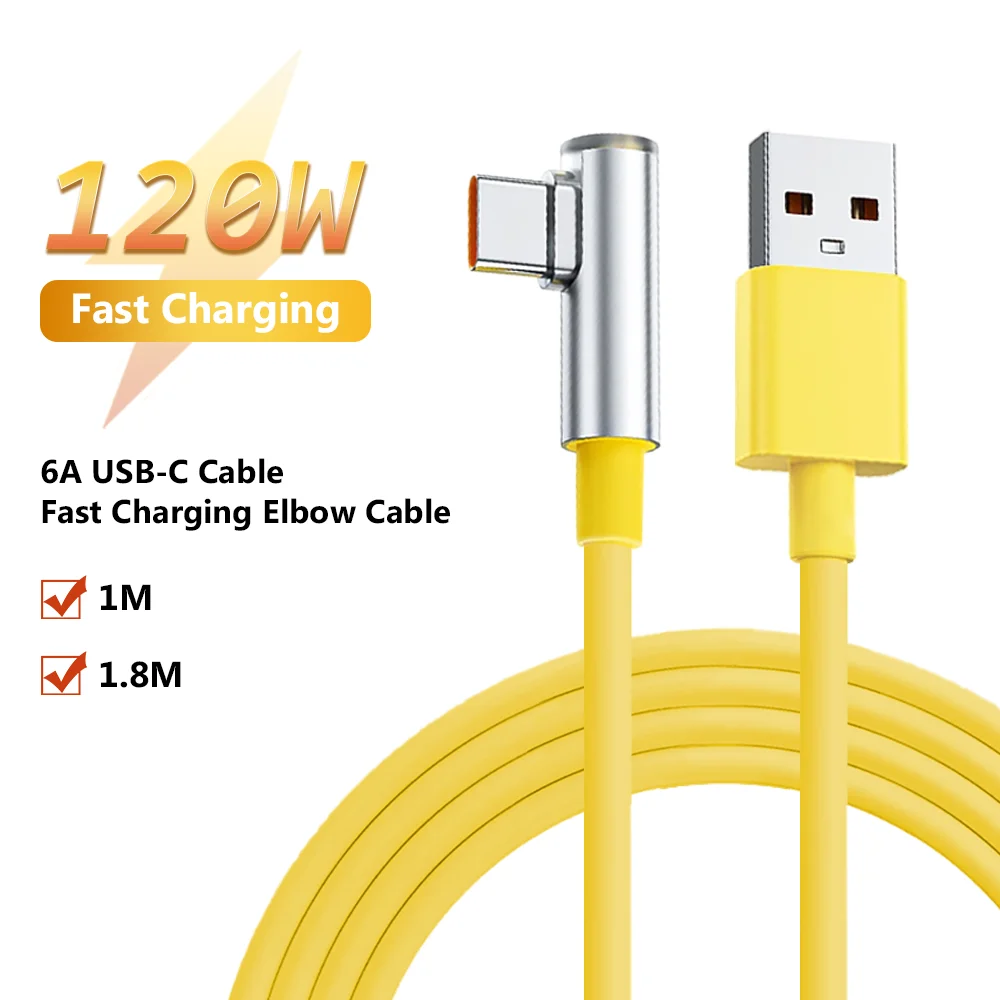

Для Xiaomi Super Fast Charging Cable 120 Вт 90 ° Быстрое зарядное устройство локтевого типа C к USB A для iPhone 17 16, Huawei Samsung S25 24 OnePlus
