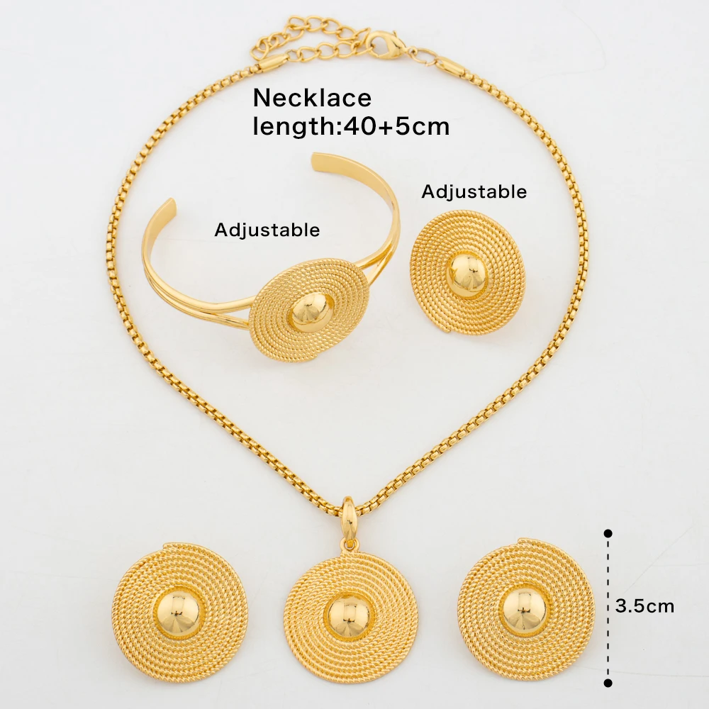 Italian Gold Color Jewelry Set for Women Pendant Necklace Earrings with Bangle Ring African Set for Weddings Party Jewelry Set