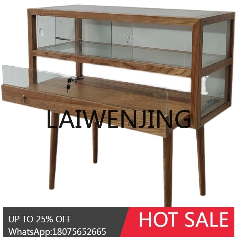 

RWJ Solid Wood Jewelry Box Glass Cabinet Crafts Jade Ware Showcase Showcase Sample Container Customization