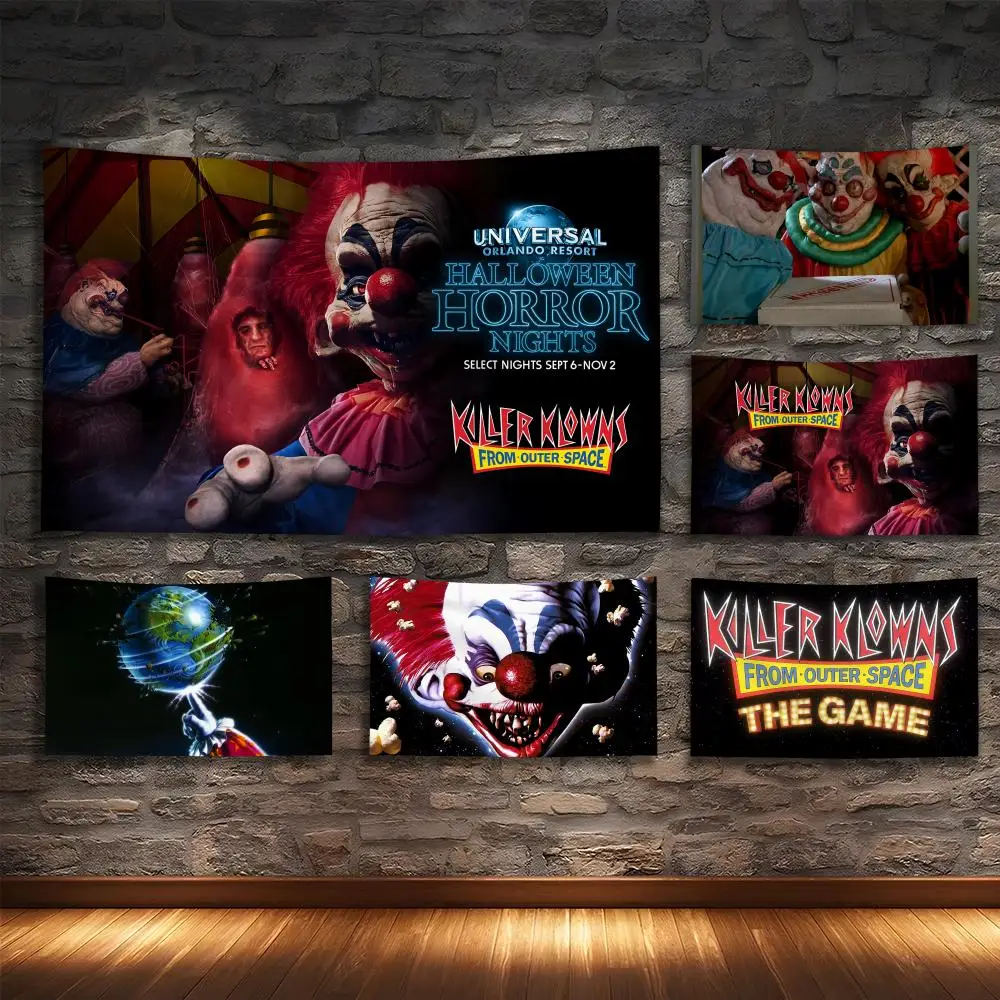 

K-Killer Klowns Outer Space Tapestry Custom Living Bedroom Party Dormitory Interior Wall Bohemian Decoration Attached Clip