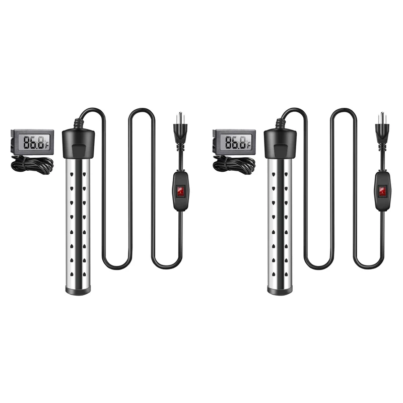 

2X Immersion Water Heater,1500W Pool Heater With Switch Control,Bathtub Heater With Intelligent Temperature Us Plug-AT30