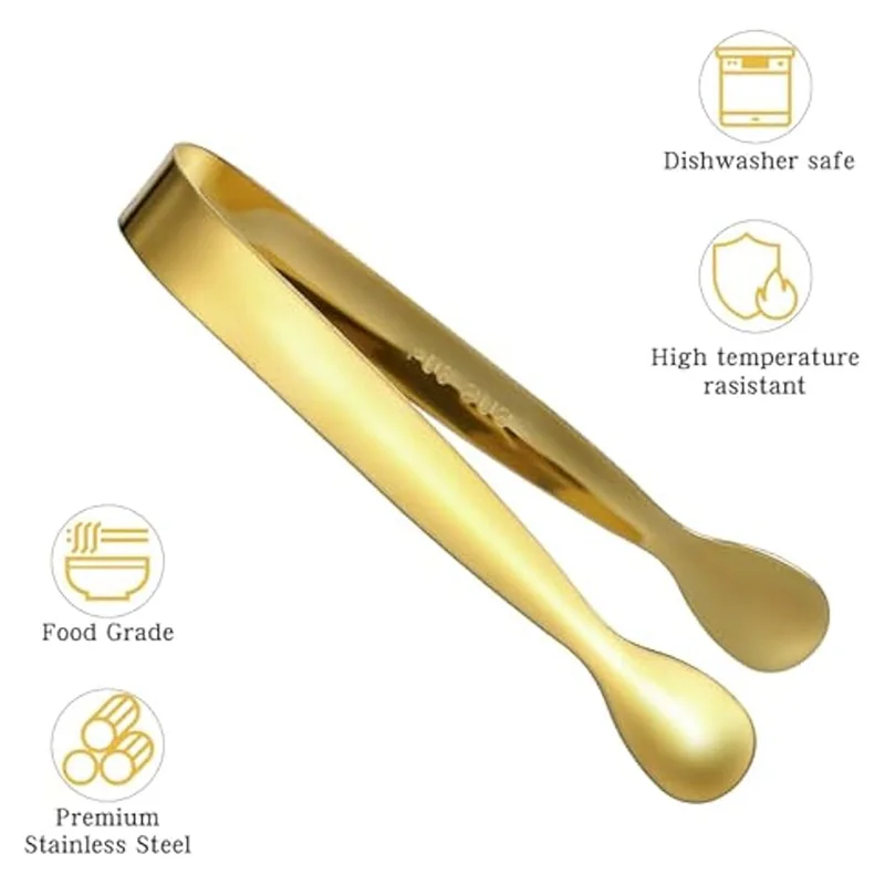 

A29M-20Pcs Small Gold Serving Tongs Stainless Steel Mini Appetizers Grabbers Metal Buffet Food Tong Versatile Kitchen