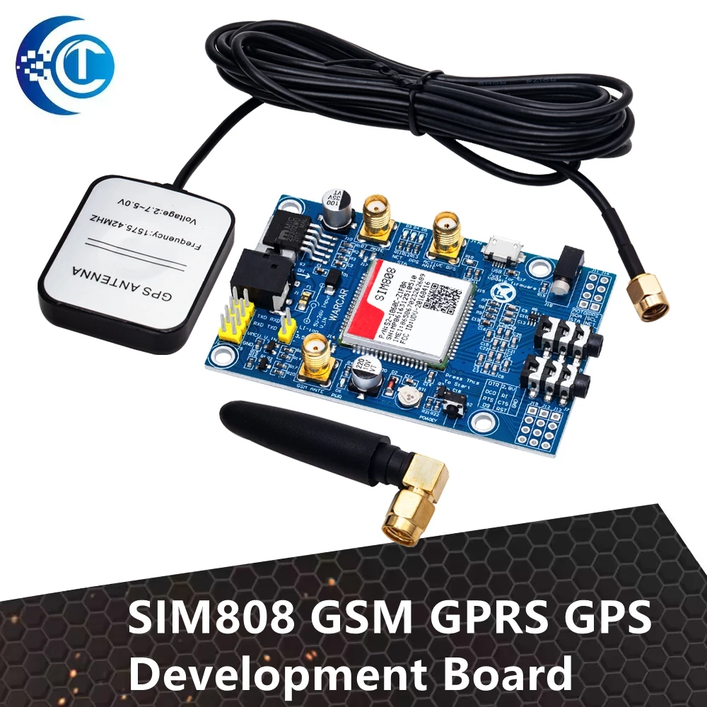 บอร์ดพัฒนา GSM GPRS GPS รุ่น SIM808 แทน SIM908 พร้อมเสาอากาศ GPS แบบ IPX SMA สำหรับ Raspberry Pi และ Arduino