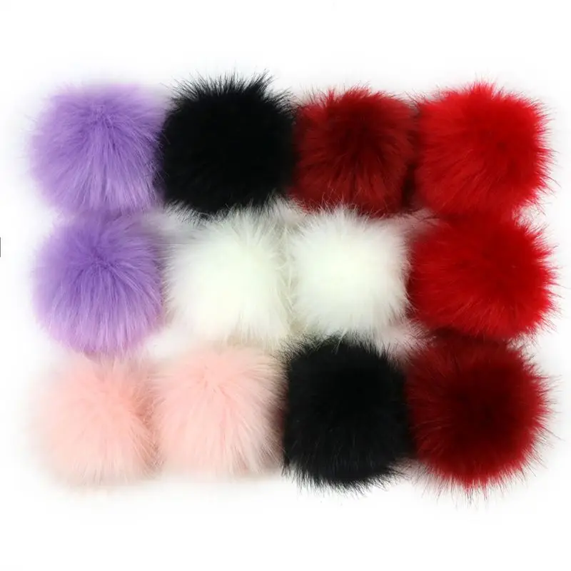 Pack of 12 Large Faux Raccoon Fur Pompoms Fluffy Pom Pom Ball for Knitting Crafts Accessories Hats DIY with Press Snaps