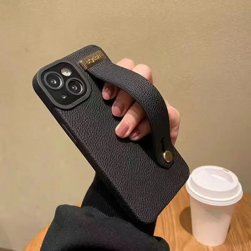 

Premium Texture Leather case for iPhone 15 14 Pro Max 11pro 12 13promax phone case Luxury Litchi skin wristband funda coque