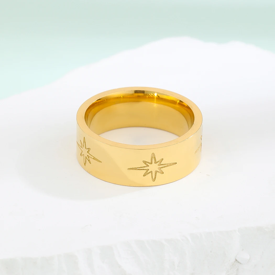 Cxwind Simple Divine Gold Carved Twinkling Star Ring Delicate Stainless Steel Starry Jewelry Christmas, New Year Gift