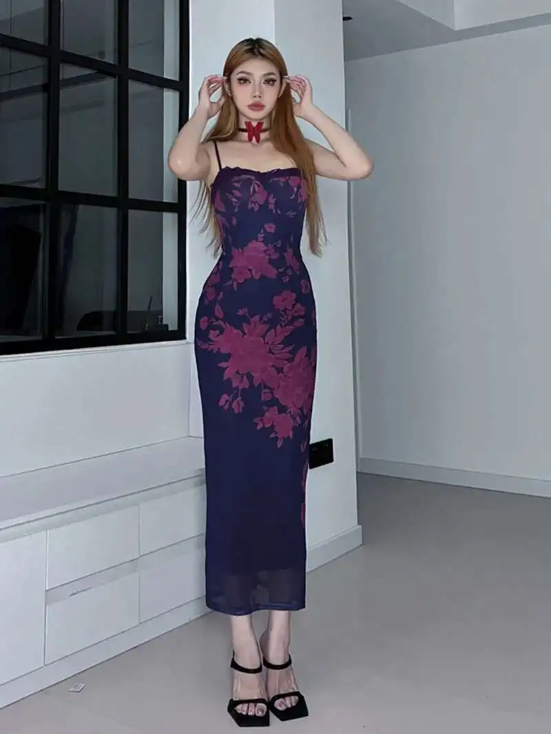 فستان بروتيل مزهّر أنيق شبكي مرن مثير فتاة حار سليم نمط جديد موضة فساتين حلوة 2024 ملابس علوية جديدة حلوة B14Z