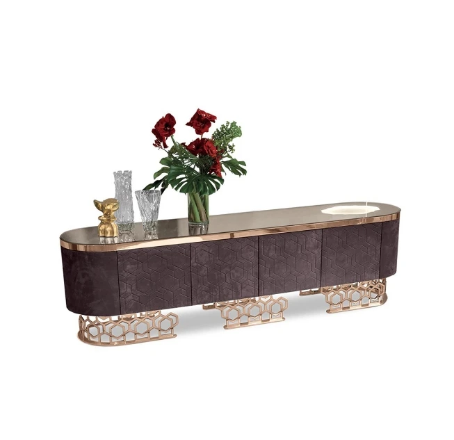 #￥for MR Light Luxury Italian Postmodern Metal Marble Villa Living Room TV Cabinet Stainless Steel Glass TV Cabinet
