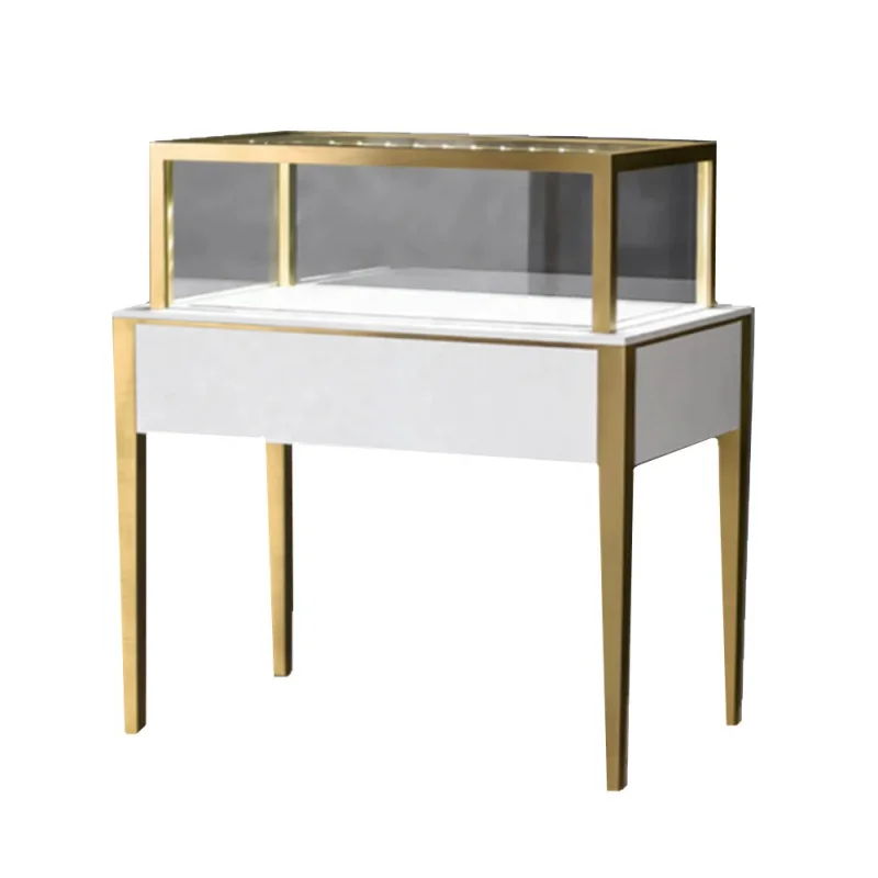 

Customize.Custom Jewelry Counter Table Retail Jewelry Showcase Cabinet Design Golden Earrings Display Table Jewelry Shop