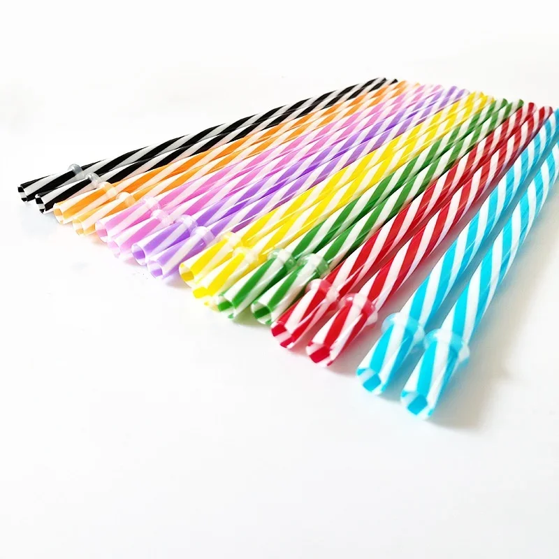 1pcs Mix Colours Spiral Stripes Hard PP Plastic Straw Reusable Drinking Straws with Cleaning Brush for Tumbler Jar 200mm Long