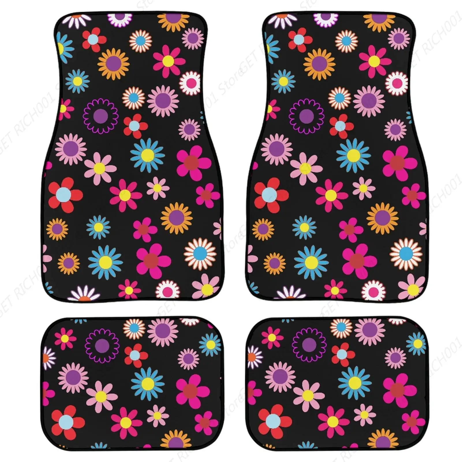 

Alfombrillas Coche 4-х частей Con Flores Hippie Abstractas, Ajuste Universal, Asiento Trasero L Pasajero L Conductor Lantero Par