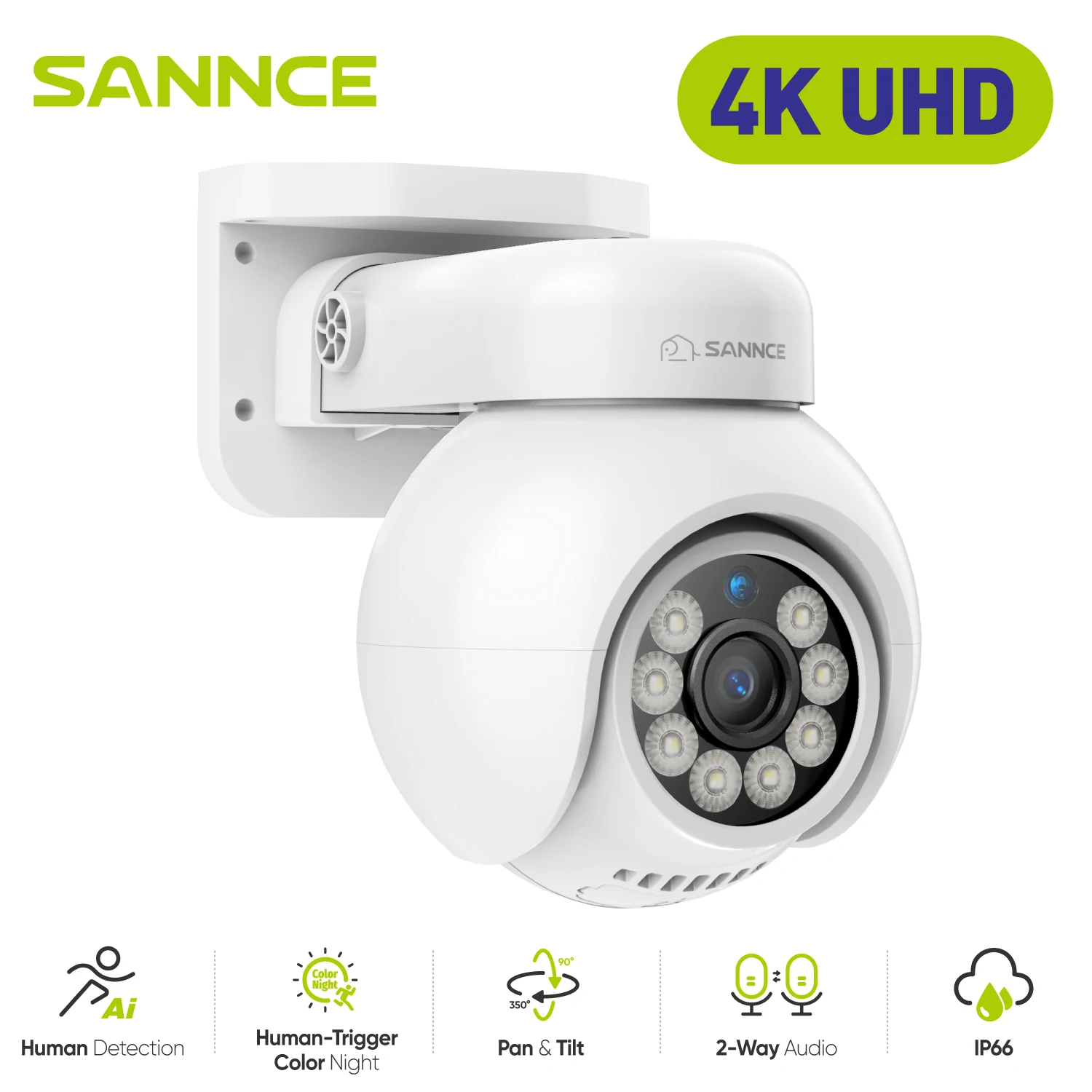 SANNCE 4K Smart Home PT POE Cameras Two-way voice 8MP Video Surveillance Outdoor Motion detection Night Vision Security Camera