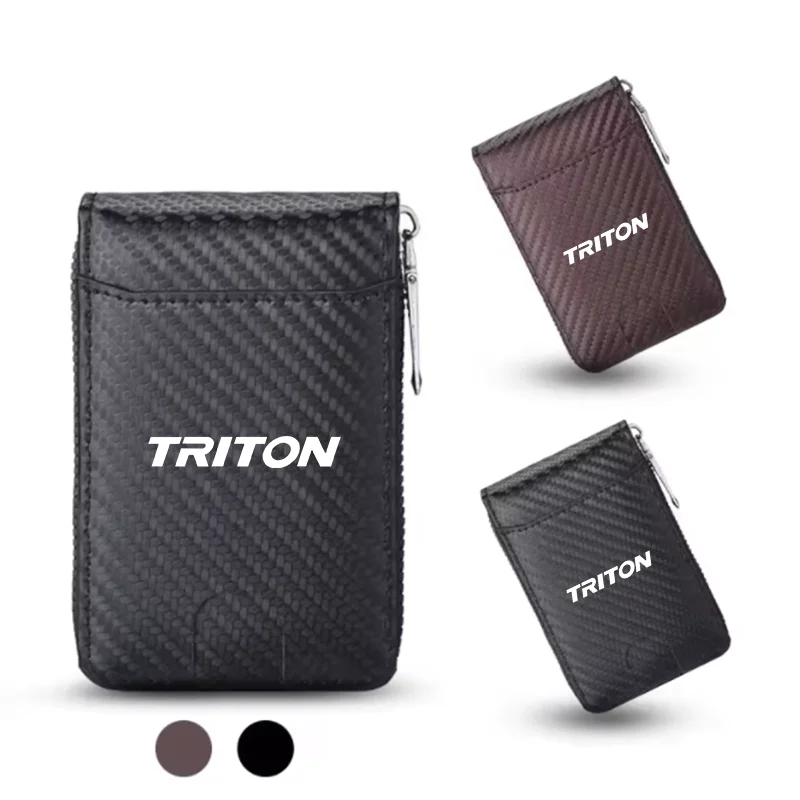 Slim Carbon Fiber PU Leather Zipper Wallet Multi‑Function Card Pouch For Mitsubishi Triton Lancer Eclipse Outlander Accessorie