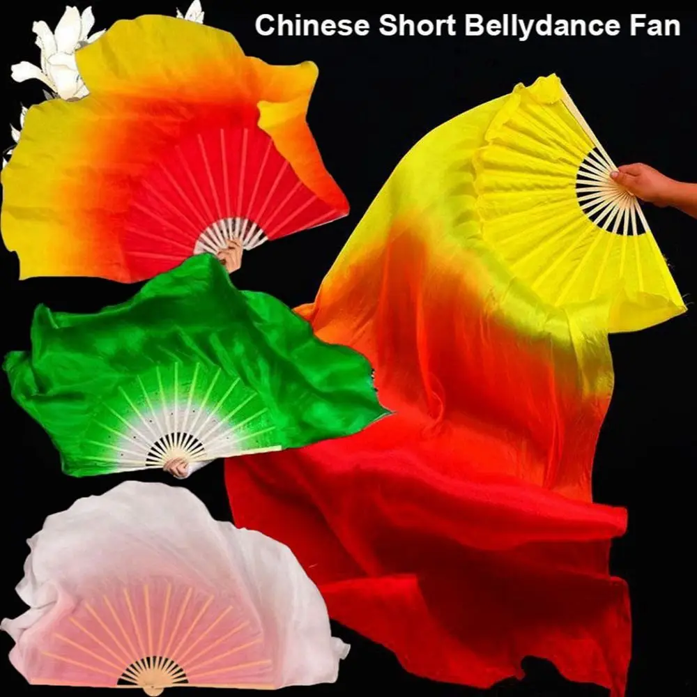 Ventaglio di danza del ventre corto cinese di bambù da 31 cm Imitazione lunga 10 cm Mezzo cerchio di velo di seta Paia Ventagli di bambù di danza Yangko