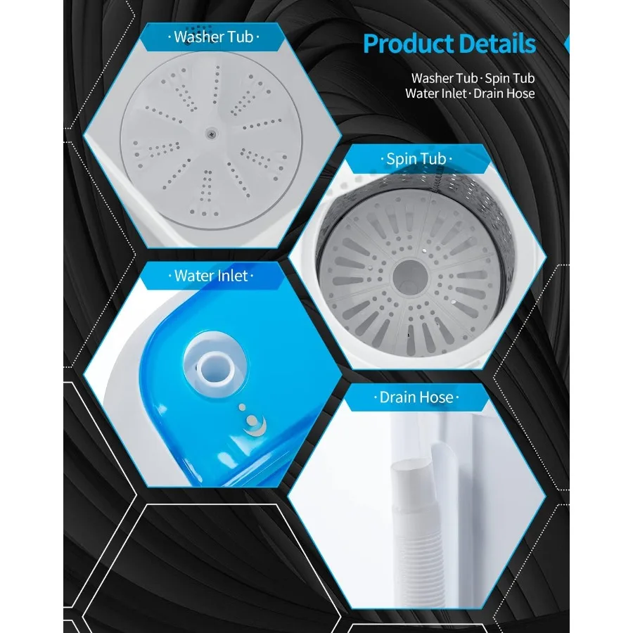 غسالة محمولة مدمجة بسعة 16.5 رطل وتصميم حوض مزدوج للغسيل الفعال ودورة الدوران المثالية للشقق
