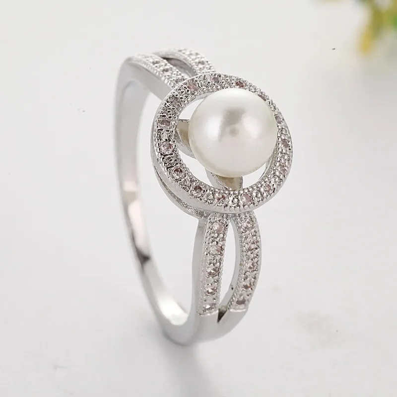 Fashion New Romantic Big Round imitation pearl Women Ring Female Wedding Party Anniversary Birthday Gift Trendy Ring Jewelry