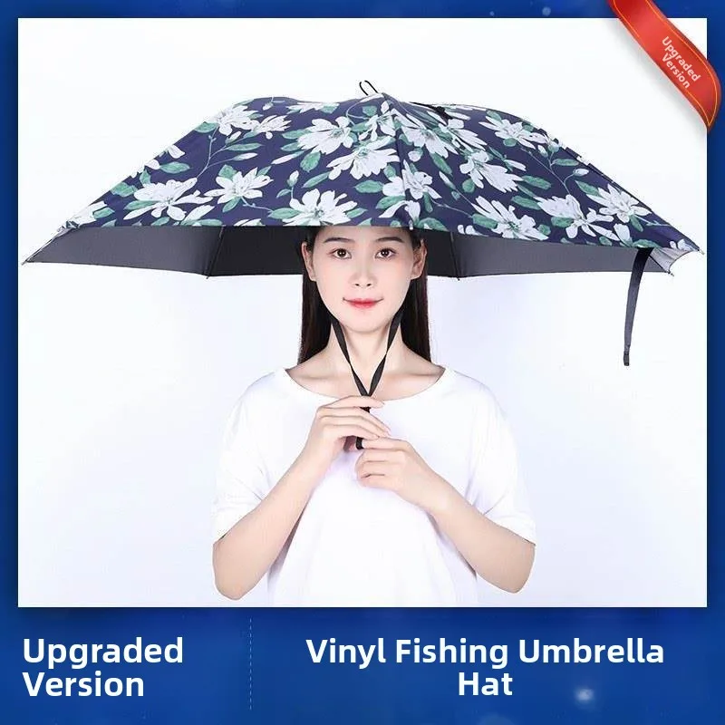 Large Three-fold Umbrella Hat Headwear Eight Bones Rainproof Fishing Tea Picking Sun Protection Umbrella Cap Casual Big Brim Hat