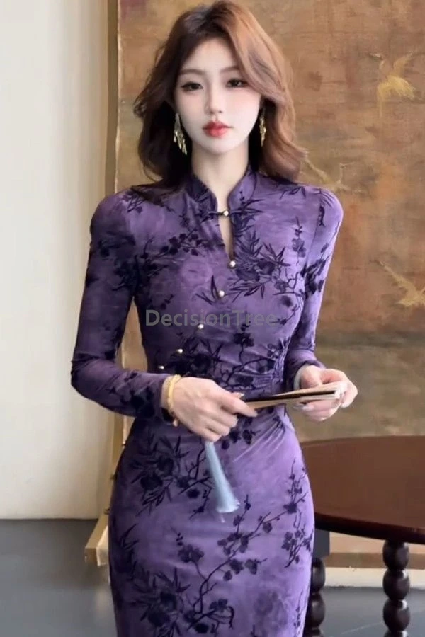 فستان نسائي أنيق محسّن يوميًا لخريف 2025 جديد من تشيباو ذو إحساس متقدم فاخر وطباعة رائعة فستان تشيباو بمزاج عتيق #1