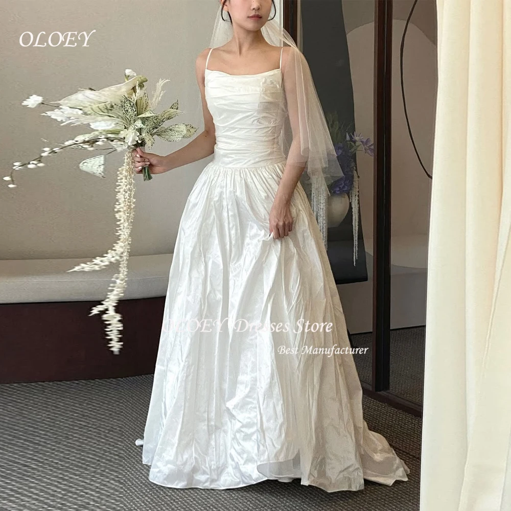 OLOEY Square Collar Korea Wedding Dresses Photo Shoot Soft Satin Floor Length Evening Gowns Corset Back Customized Mariage