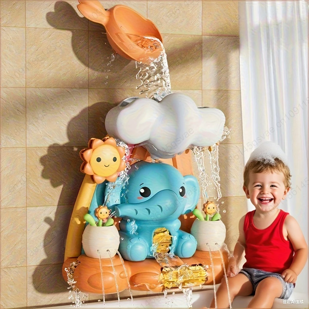 Baby Children's Water Toys, Suction Cups, Turning Around, Baby Elephant Water Wheel, Bathroom Shower, Male and Female Baby Bath