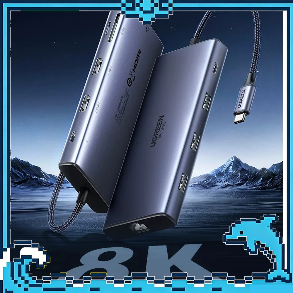 UGREEN CM490 USB C Docking Station Dual HDMI DisplayPort 8K 30Hz Quad Display 10Gbps USB Gigabit Ethernet 100W PD.