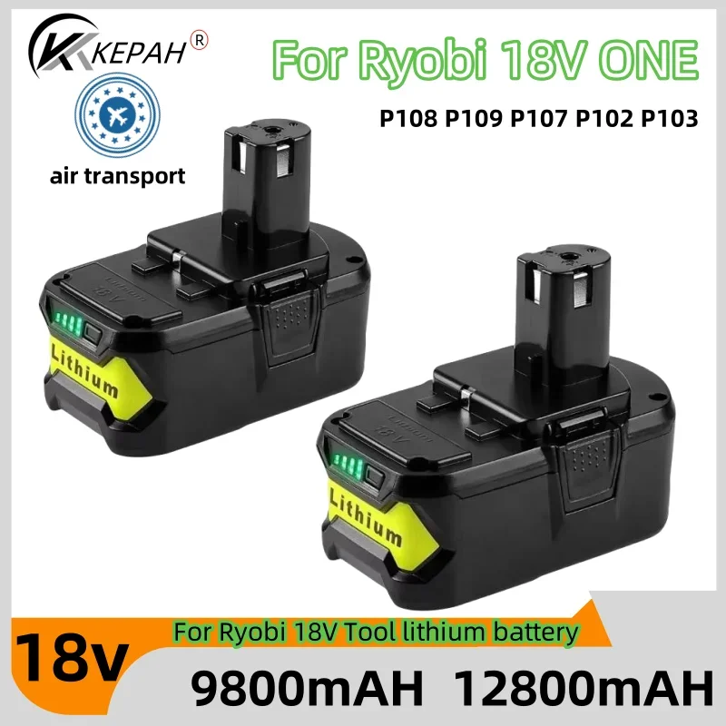 

9.8Ah 12.8AH For RYOBI P108 18V One+ Plus Battery 18 Volt Lithium-Ion Power Tools P104 P107 RB18L50 RB18L20 P108