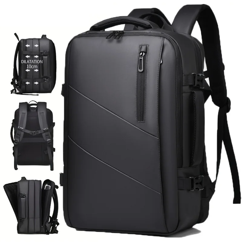 Travel backpack, flight approved carry on backpack, waterproof expandable computer day bag, 17.3-inch black business laptop back