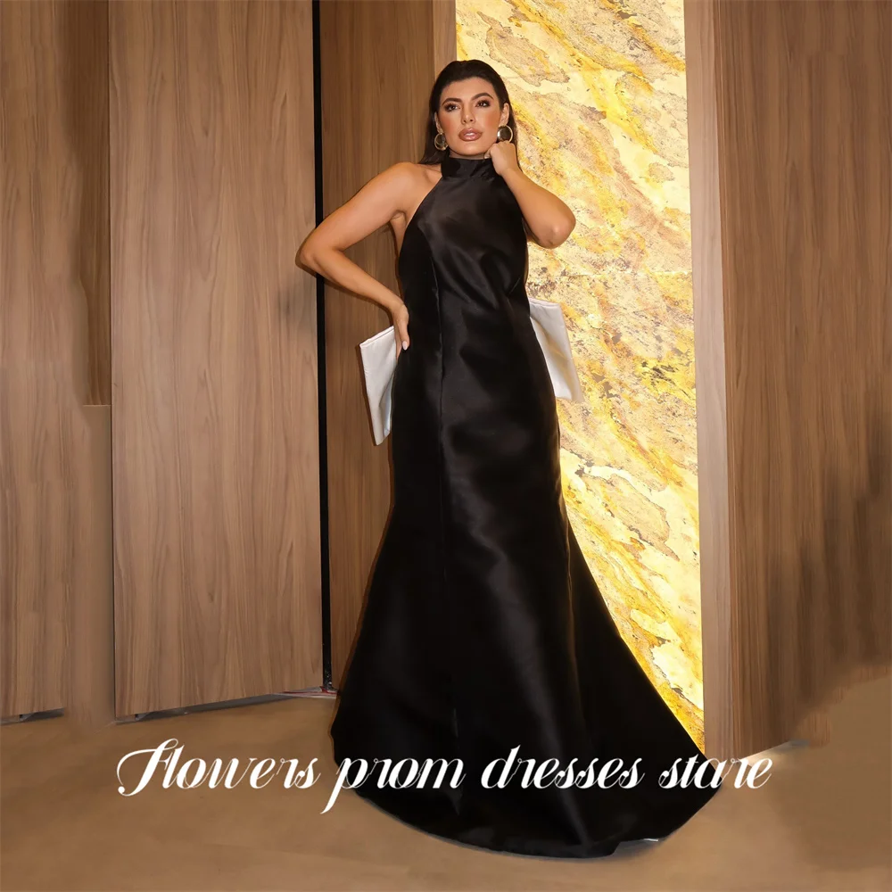 Bloemen zwarte galajurk sexy backless beroemdheidsjurk met contrasterende strik damesavondjurken zeemeermin formele jurk op maat