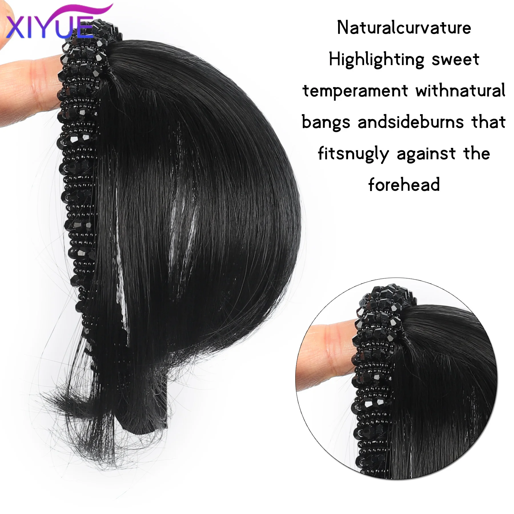 

Rhinestone Headband Bangs hairpiece in one piece Synthetic Short Straight Bangs Hair Extension Fake Fringe For Women Hair Access