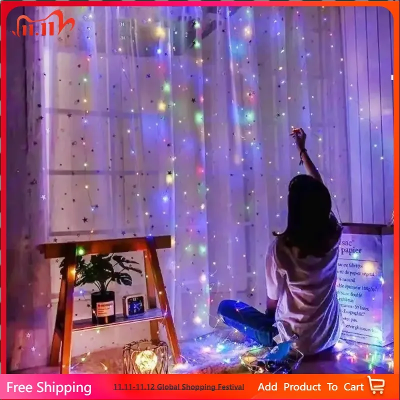 

USB Festoon Curtain Remote Garland Lamp Outdoot Garden Wedding Party Room Balcony Decoration LED Fairy Silver Wire String Lights