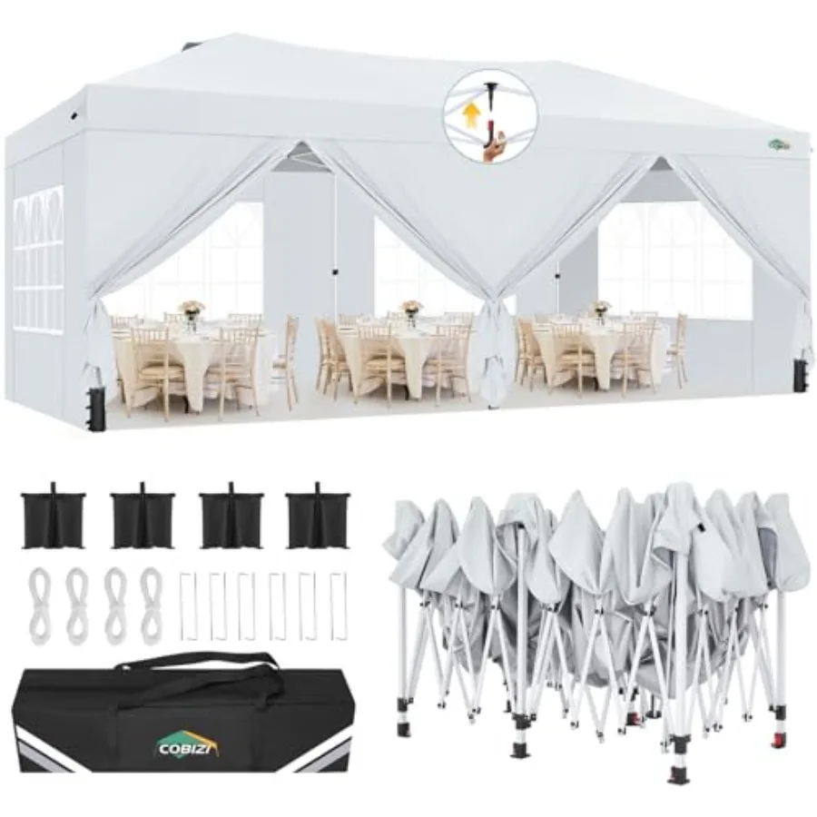 

Canopy 10x20 Pop Up Canopy Tent with 6 Sidewalls, One Push Party Tents for Parties Outdoor Wedding Waterproof Gazebo Commercial