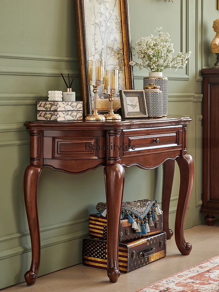 

American neoclassical all-solid wood porch cabinet living room furniture porch table