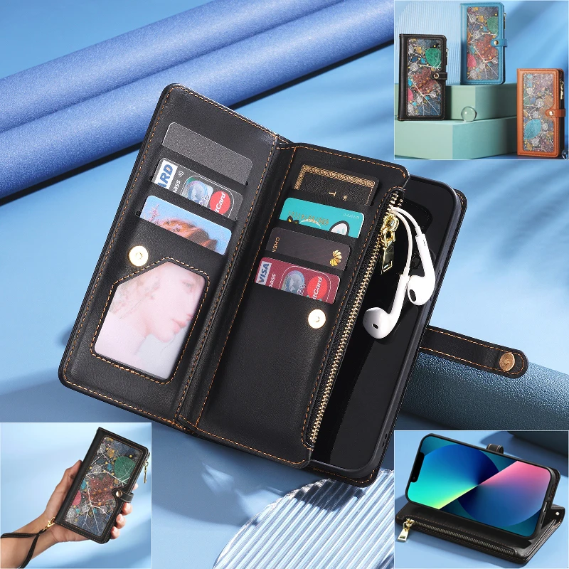 

Zipper Flip Cover Anti Theft Phone Case For Samsung Galaxy S23 S22 S21+ M54 M42 A42 A33 A73 A54 A14 Magnetic Holder Wallet Case