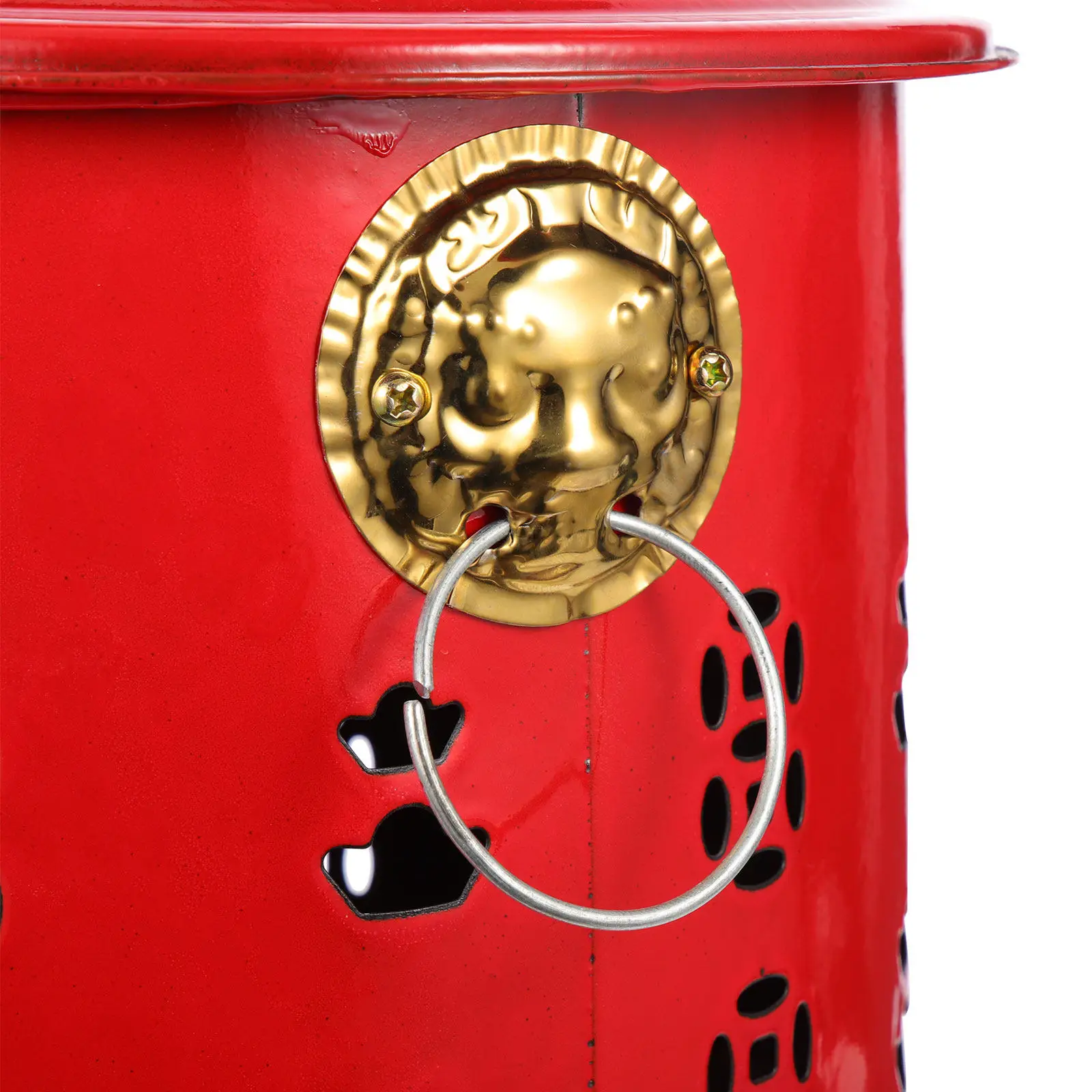 Red Enamel Burner Waste Incinerator Cage Lid Hole Design Thick Material Durable Stable Outdoor Burning Paper Bucket