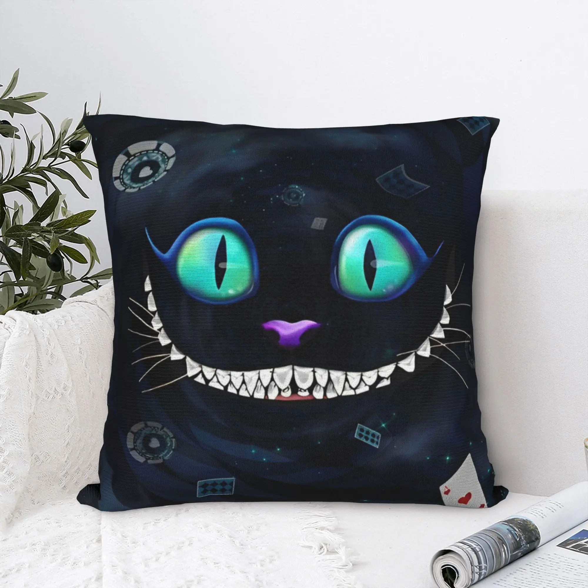Cartoon Alice in Wonderland Cheshire Cat Pillowcase Polyester Cushion Cover Gift  Throw Pillow Case Cover Home Square 40X40cm