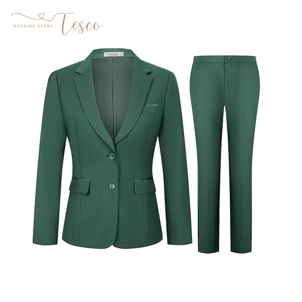 Tesco Traje de 2 piezas personalizado para mujer, conjunto de chaqueta y pantalones con 2 botones para trabajo de negocios y oficina
