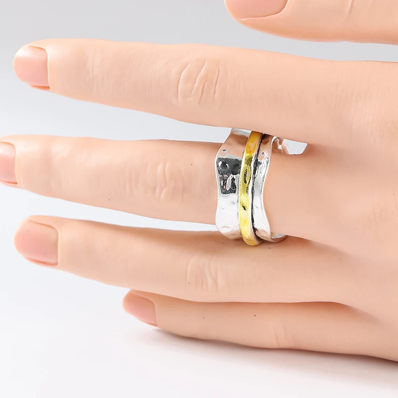 Minimalist Handmade Hammered Wave Ring For Women Spinner Ring Stylish Handcrafted Ring Jewelry Accessory