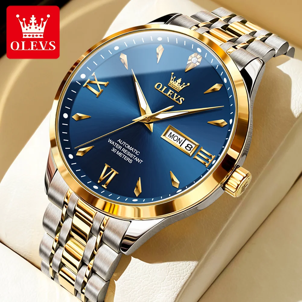 

OLEVS 9956 Men's Dress Wristwatches Date Week Stainless Steel Business Waterproof Automatic Mechanical Watch for Men