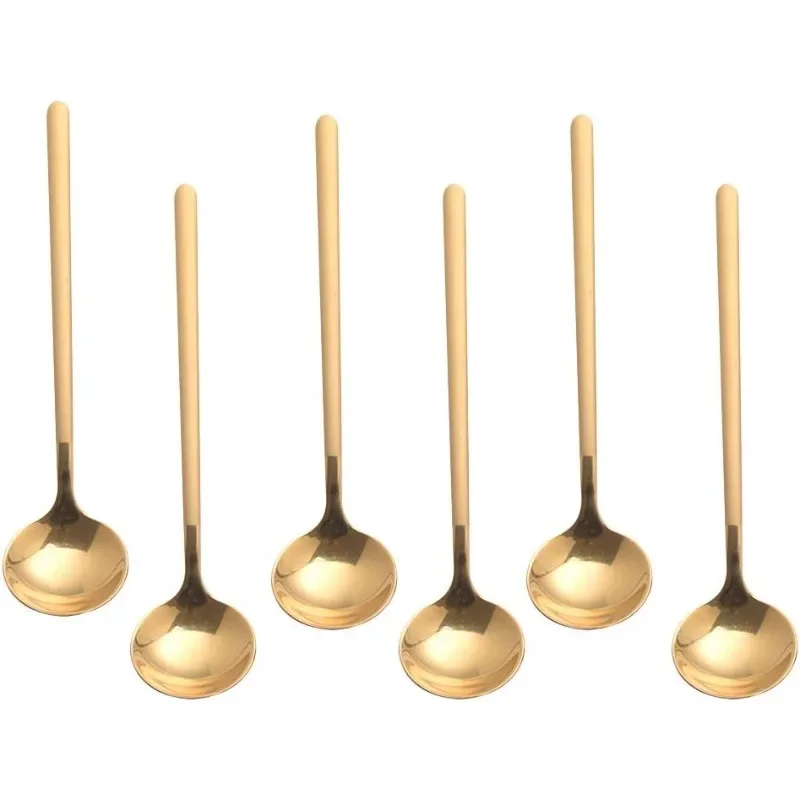 6 counts Espresso Spoons 18/8 Stainless Steel, 5.2 Inches Vogue Mini Teaspoons Set for Stirring Coffee, Dessert Cake,  (Gold)