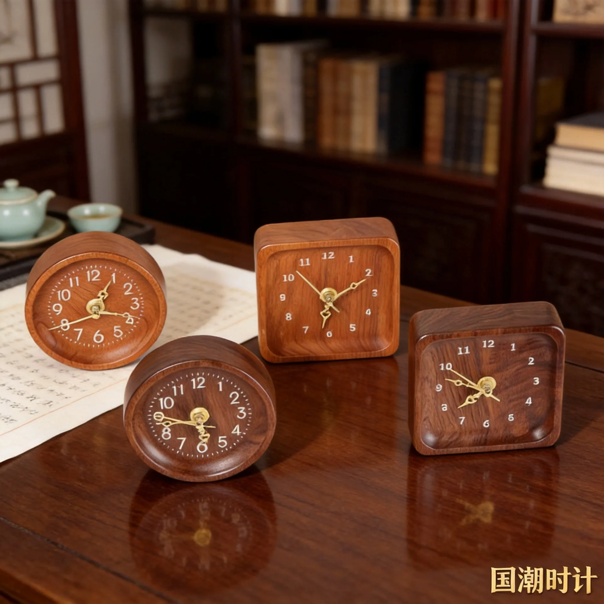 Black Walnut Creative Solid Wood Desk Clock for Bedroom Student Dorm Decorative Silent Clock