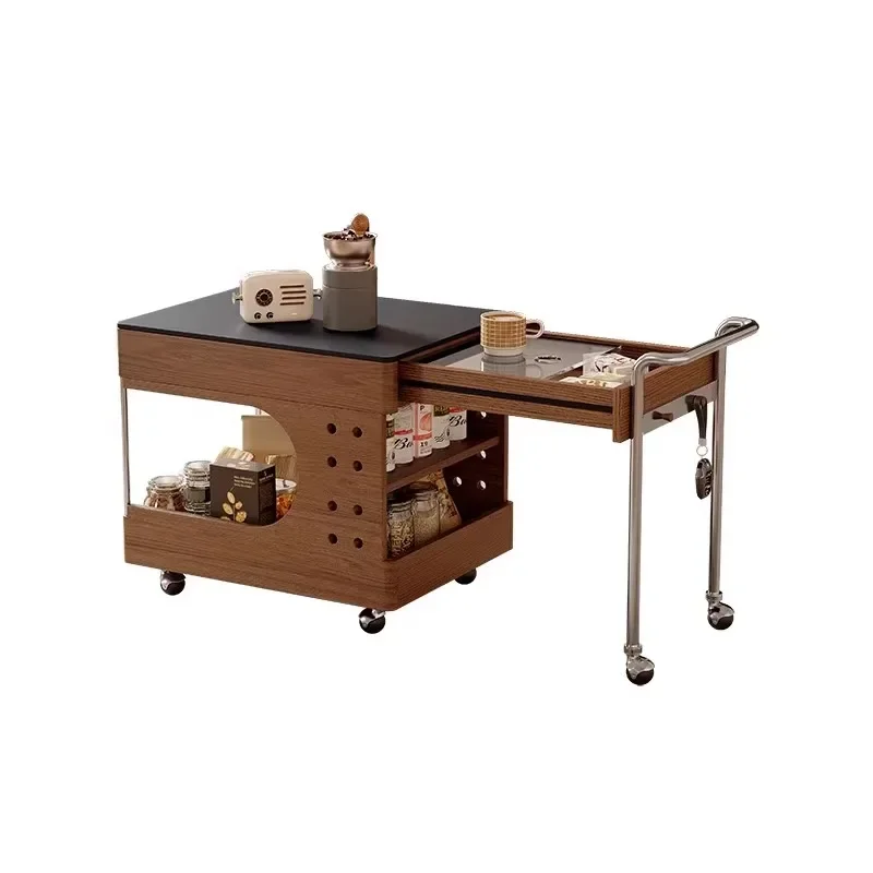 

ls 04Medieval retractable coffee table trolley multi-functional movable small apartment household rock slab edge table